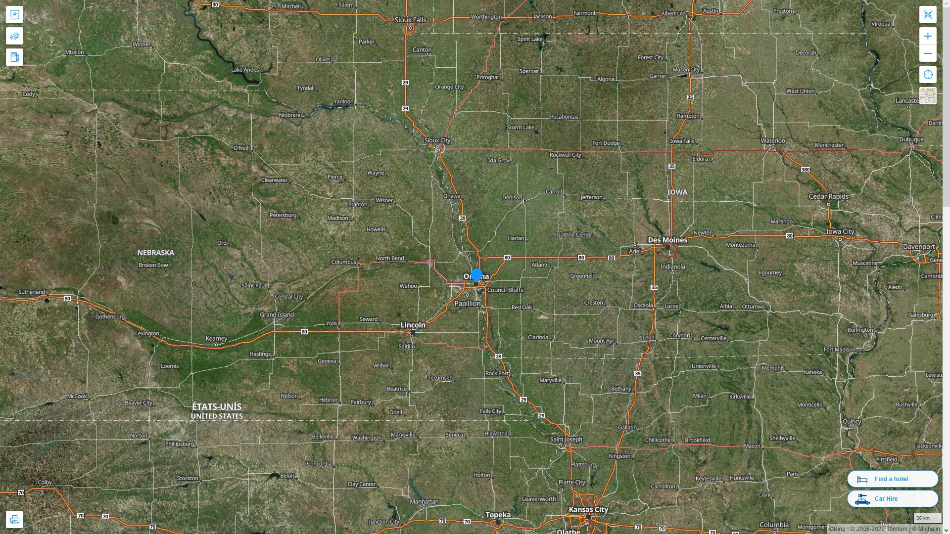 Omaha Nebraska Highway and Road Map with Satellite View